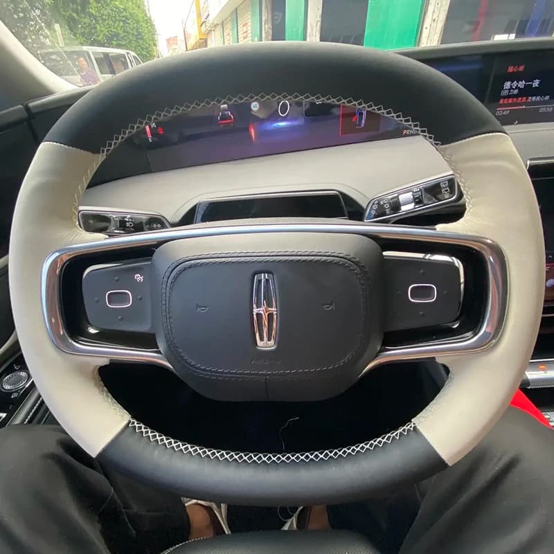 Custom DIY Suede Leather Hand Sewn Cover for special set Lincoln Nautilus car handle