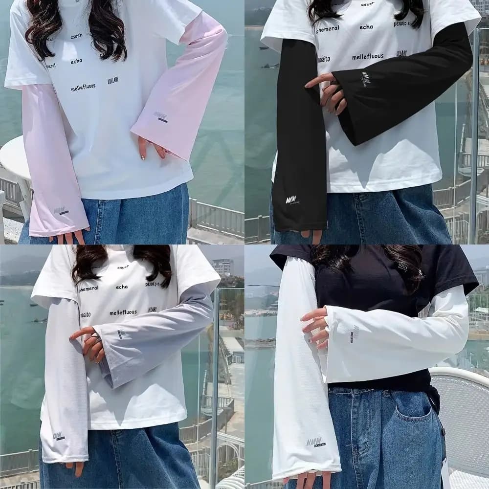 1 Pair Lightweight Sun Protection Arm Covers Loose Fit Cool Ice Silk Arm Guard Cuff Polyester Solid Color Ice Sleeve