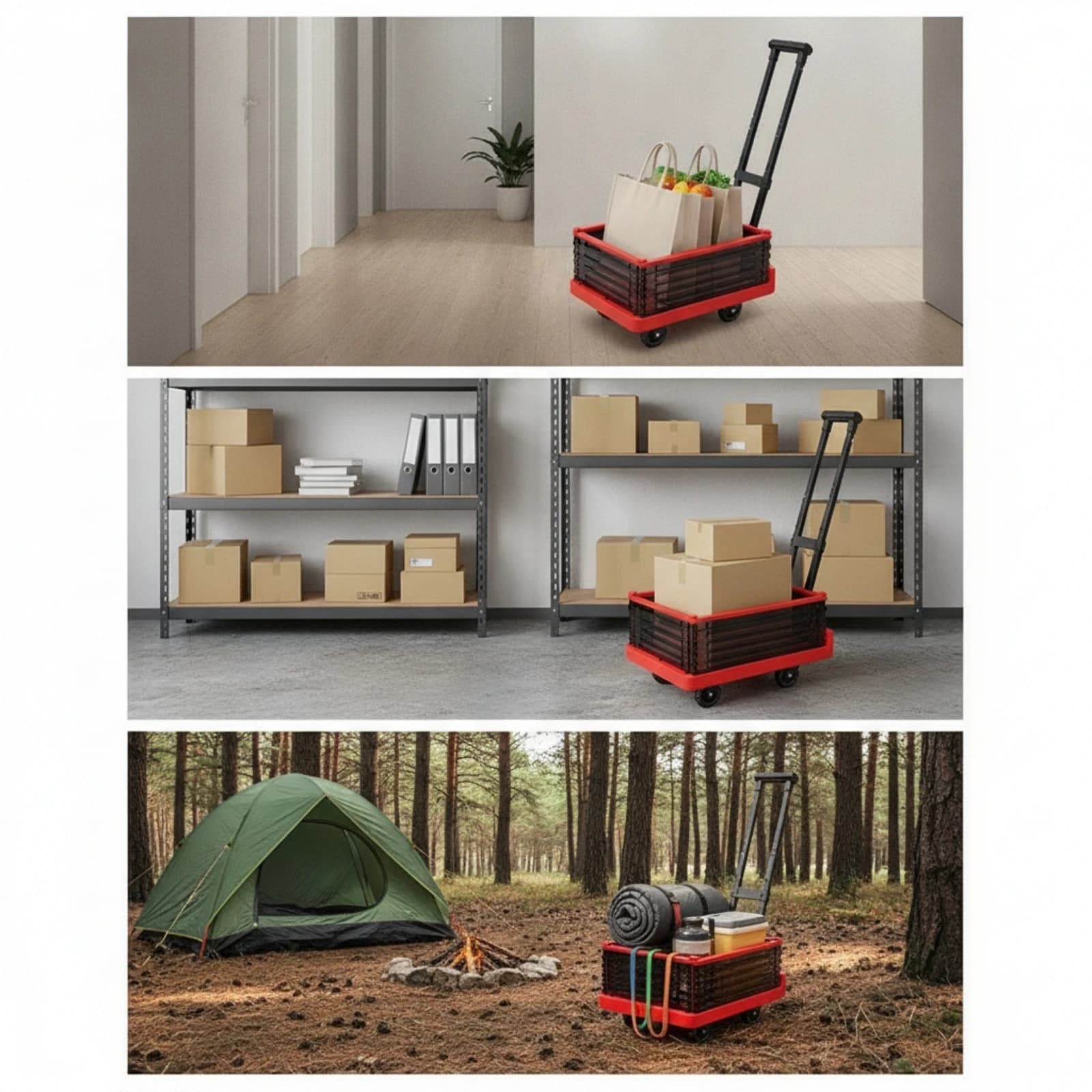 Collapsible Trolley with Basket Portable Hand-Push Trolley with Telescoping Handle Folding Cart with Wheels Compact