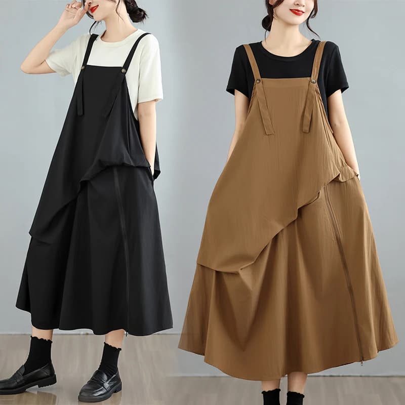 Nuovo Abito Estivo da Donna Senza Maniche Oversize a Trapezio, Casual per il Tempo Libero, in Tessuto Misto Poliestere Non Elastico, con Vita Morbida