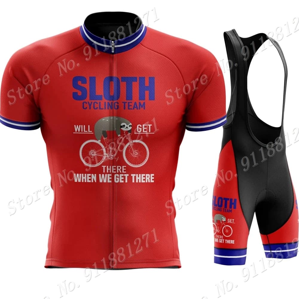 2023 Red Bradipo Cycling Team Jersey Funny Cartoon Anime Set short sleeves with bike braces MTB Ropa Maillot