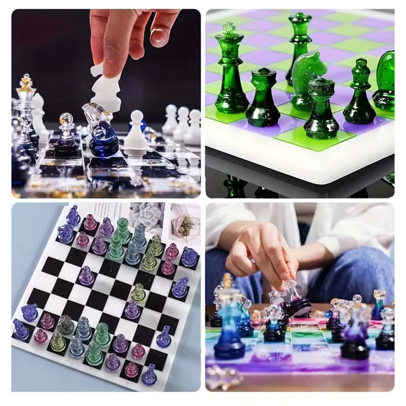 Set di scacchi con stampi in silicone - Kit artigianale fai da te per giochi da tavolo, include pezzi 3D a grandezza naturale e stampo per colata in resina