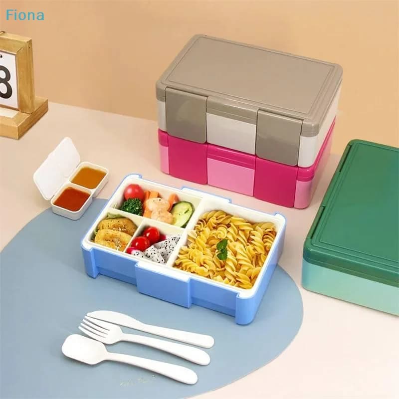 ✔ Contenitore per Pranzo Bento Ermetico con Divisori Rimovibili, Forchetta, Coltello, Cucchiaio e Scomparti per Salse, Adatto al Microonde