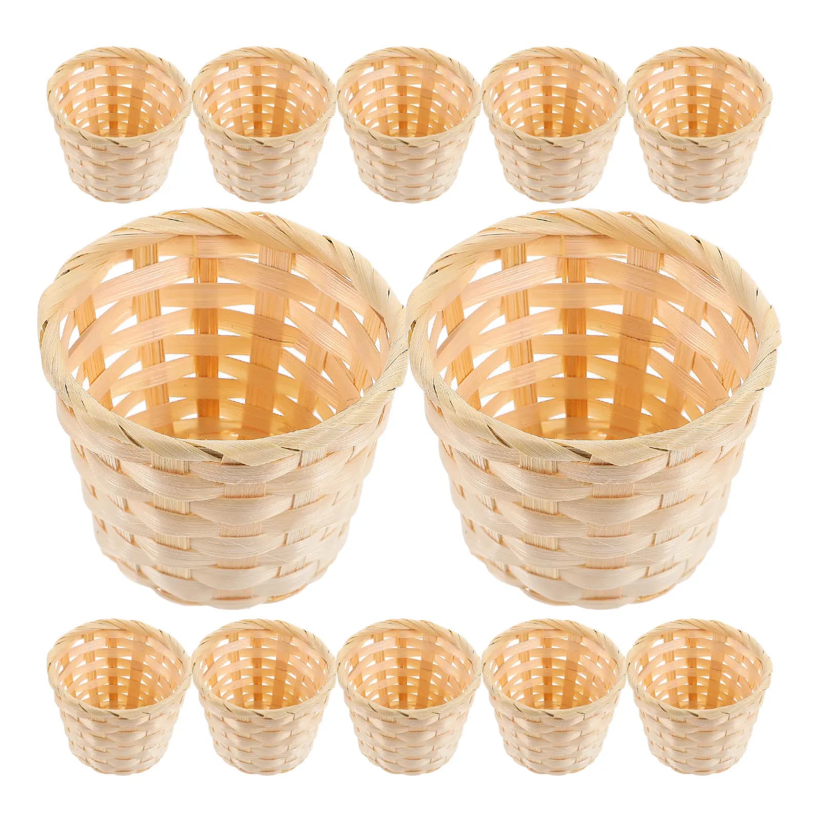 Set di 12 Cestini in Legno Intrecciato per Organizzazione Scrivania, Multiuso per Snack, Frutta, Fiori Secchi e Oggetti Vari