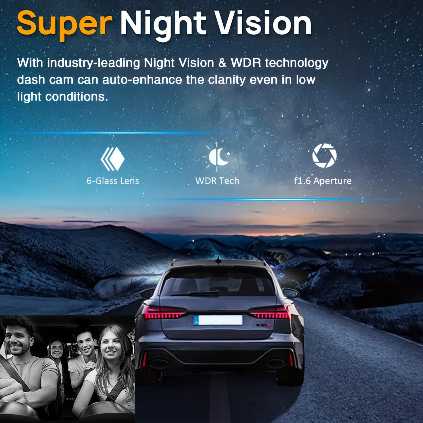 Dual Lenten Car Camera 1080P Full HD with Night Vision, Front and Rear Recording, Motion Detection and Loop Registration
