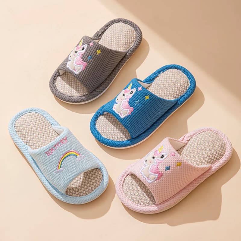 Ciabatte in Hemp for Children, Casual Slippers for Summer Springs, Luxury Shoes Signed for Girls, Soft slippers Rainbow Fashion for Interior