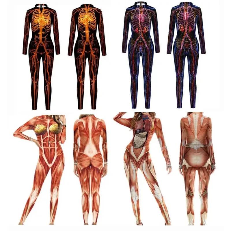 lHalloween Cosplayl Woman Human Body Structure Tissue Jumpsuit Human Torso Anatomy Appliance Halloween Party Fancy Swimsuit Zent
