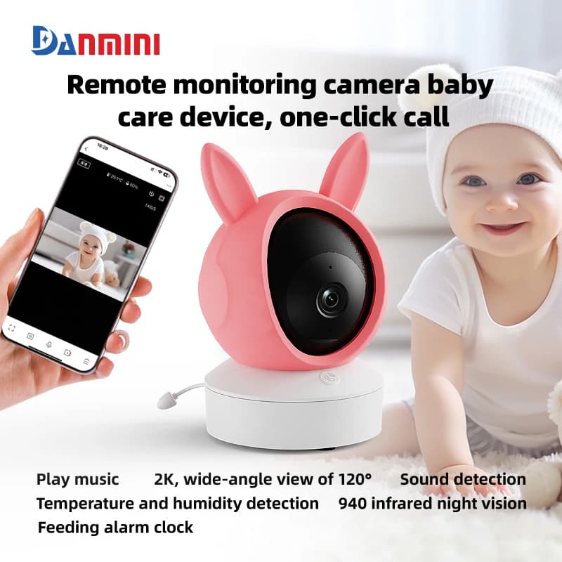 Danmini 1080P Baby Monitor Mobile Tuya App Telecomando Citofono bidirezionale Babyphone Telecamera da 3 MP Rilevazione del suono Babysitter intelligente