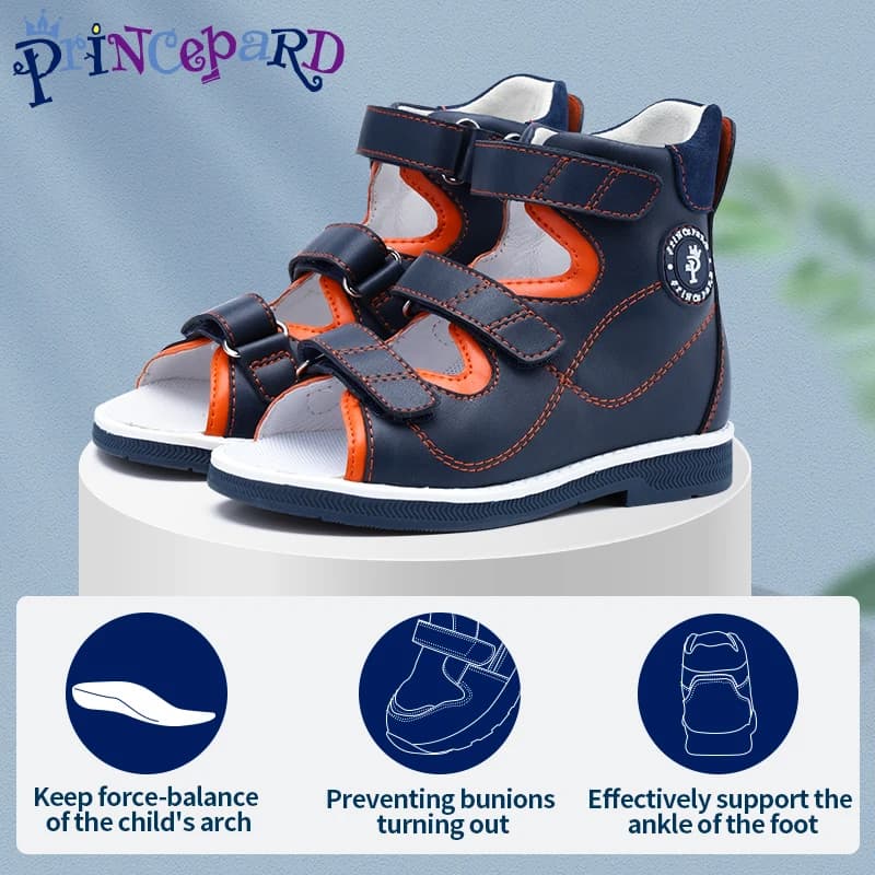 Princepard Sandali ortopedici per bambini Scarpe correttive estive in pelle AFO con supporto per l'arco plantare Suola Thomas EU 20-35