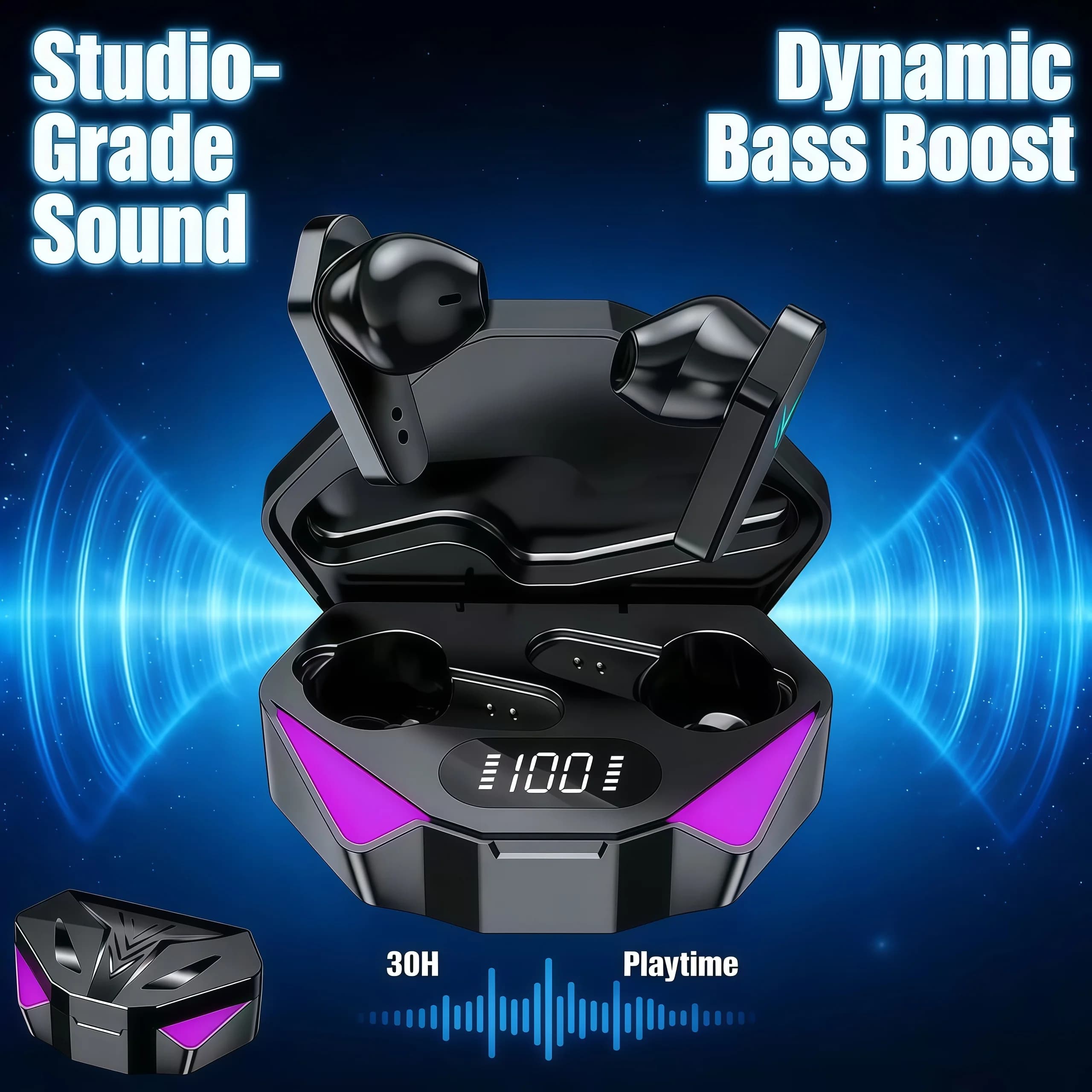 2026 Nuovi auricolari wireless Bluetooth X15 TWS V5.1 - Cuffie sportive intrauricolari con bassa latenza e audio HiFi per i giochi
