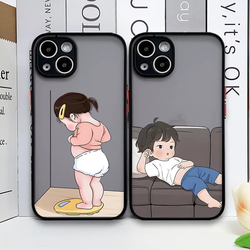 Coupled Phone Case for Boy Girl Creative Cartoon for iPhone 17 16 Pro Max 15 14 13 12 11 XS MAX X XR 7 8 14 16 Plus Hard Cover