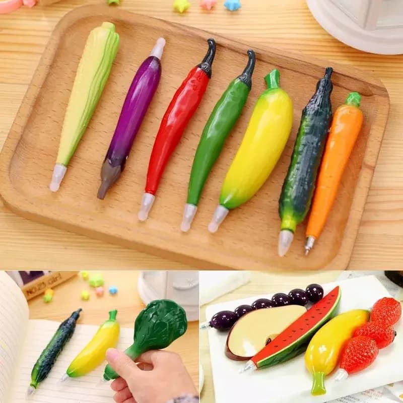 Penna a sfera in stile creativo da 2 pezzi con frutta e verdura dei cartoni animati