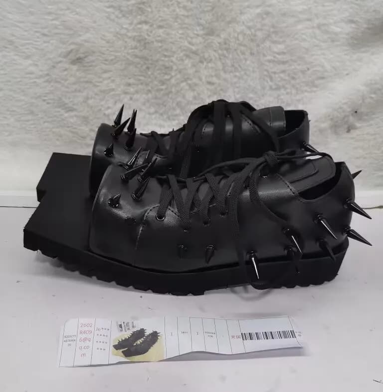 Women's Black Leather Hog Toe Boots Punk Y2K Chunky Heel Lace-Up Casual Spiked Pumps Street Fashion Spring 2026