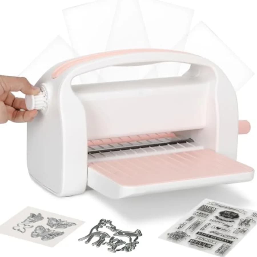 9-Inch Die Cutting and Embossing Machine with Adjustable Pressure Dial, Full Starter Kit for Card Making and Scrapbooking, Manu