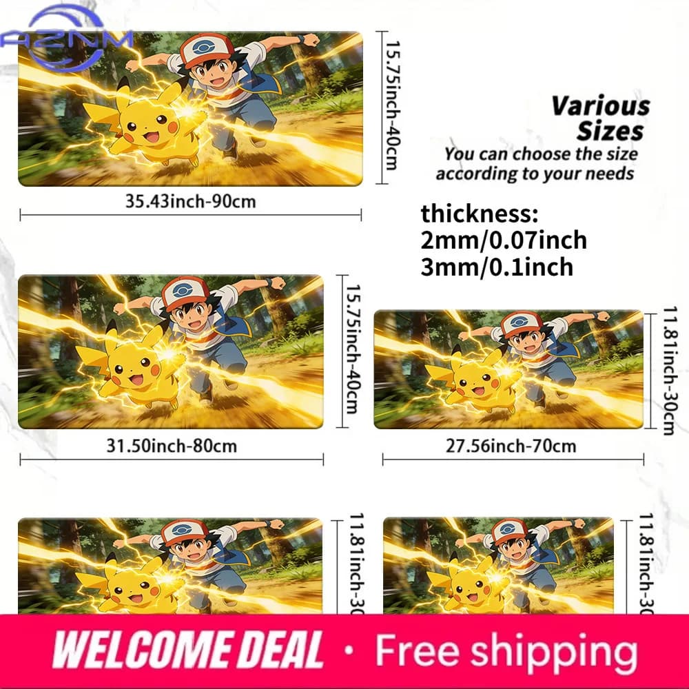 Ash Snorlax Psyduck Capybara Underpass Scenery Large Gaming Mouse Pad Non-Slip Rubber Washable Desk Mat