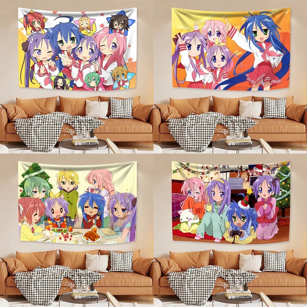 Kawaii Anime Tapestry, Lucky Star Izumi Konata Japanese Home Decor, Bedroom Wall Hanging Gift for Friends