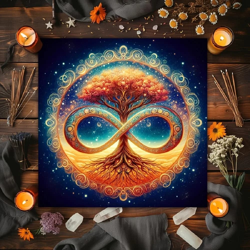 1 pz Tovaglia per tarocchi con albero della vita, design con fasi lunari e piante, per decorazioni altare e divinazione - Halloween, Natale
