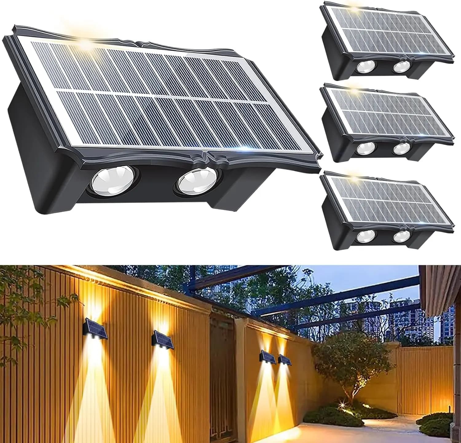 Lampada da parete a LED solare per esterni a luce solare ad alta luminosità su e giù illuminazione luminosa per la decorazione del giardino all'aperto luce solare