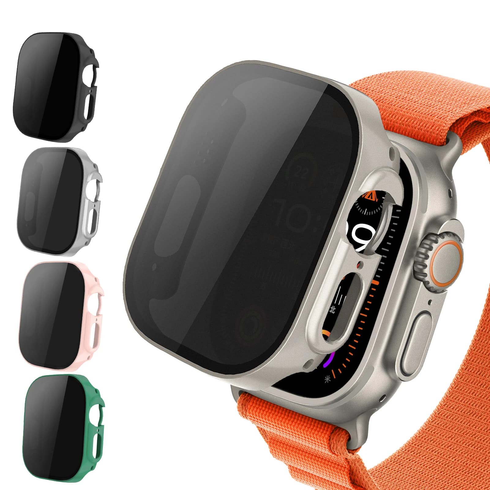 Tempered glass + privacy case for Apple Watch ultra 2 49mm, anti-spy screen protection for iWatch series 9 8 7 6 SE 44mm 40mm