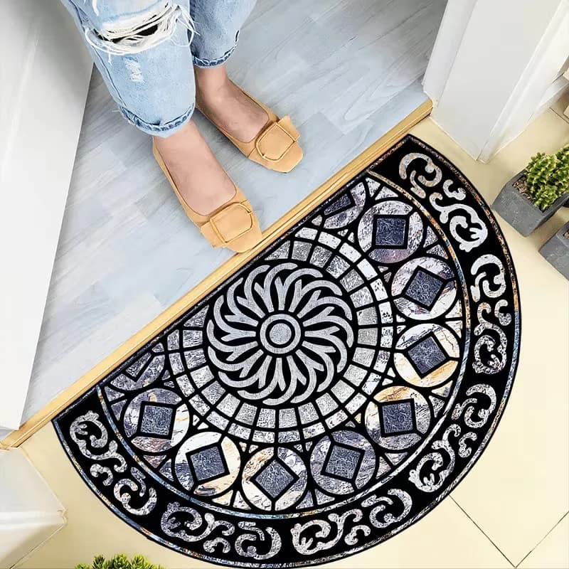 Ethnic Style Semi-circular Door Mat Bohemian Style High-end 2D Printed Carpet Living Room Bedroom Farmhouse Entrance Carpet