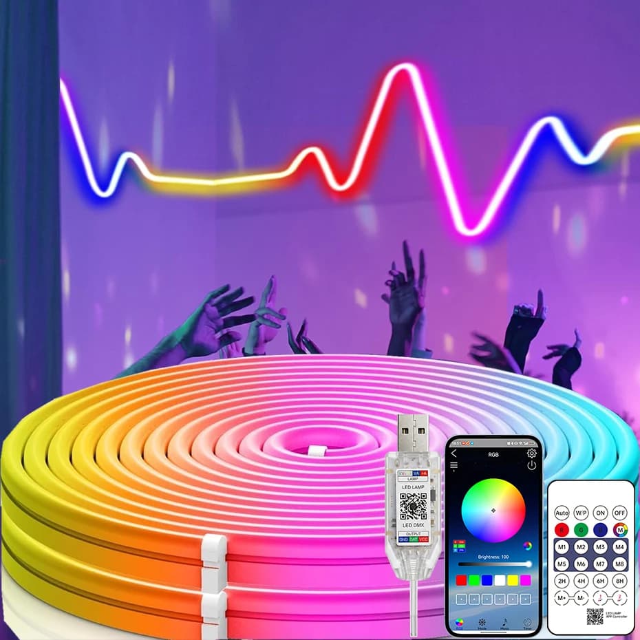 5V RGB IC Neon Led Light 1M 5M 10M USB Waterproof Dream Color LED Strip Lights App Remote Control Music Sync Room Decoration