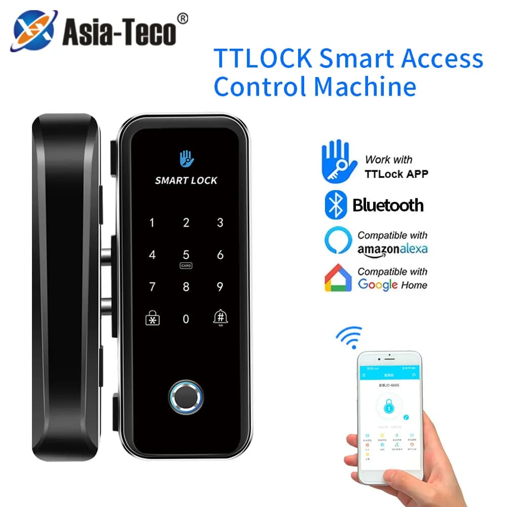Smart Lock Bluetooth Tuya/TT App Controllo Porta scorrevole in vetro senza telaio Compatibile con scheda RFID e installazione di impronte digitali R