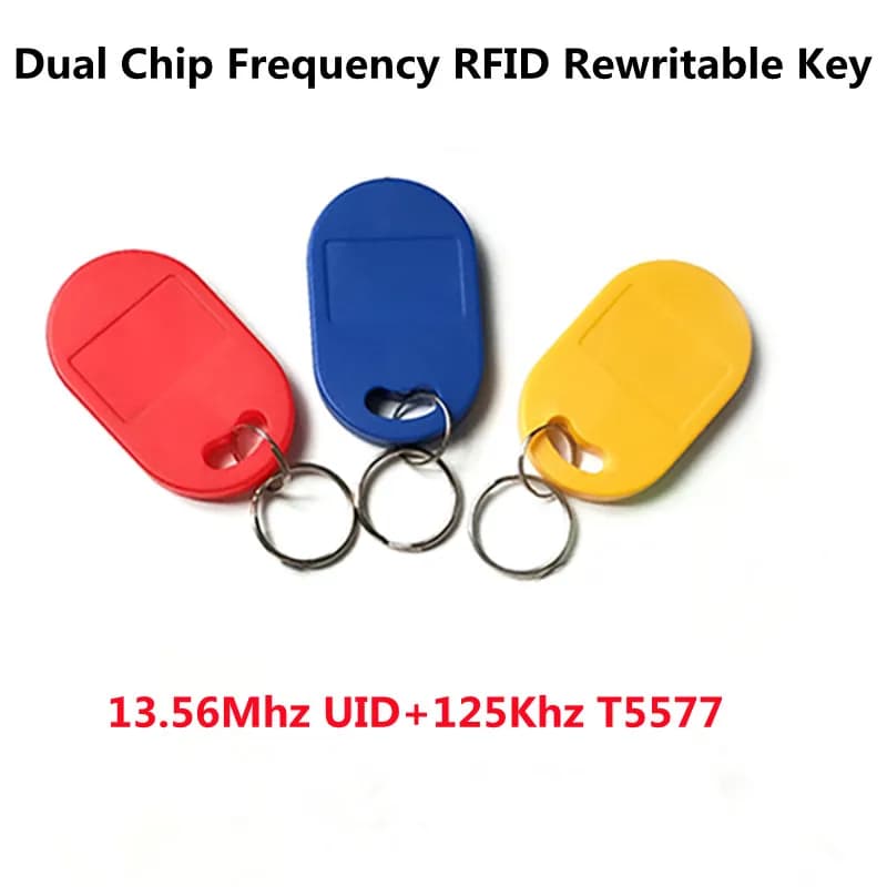 5PCS IC ID Chiave riscrivibile a doppio chip 125Khz T5577 Copia Badge 13.56Mhz 1K S50 NFC Clone Token RFID Programmatore UID Carta variabile