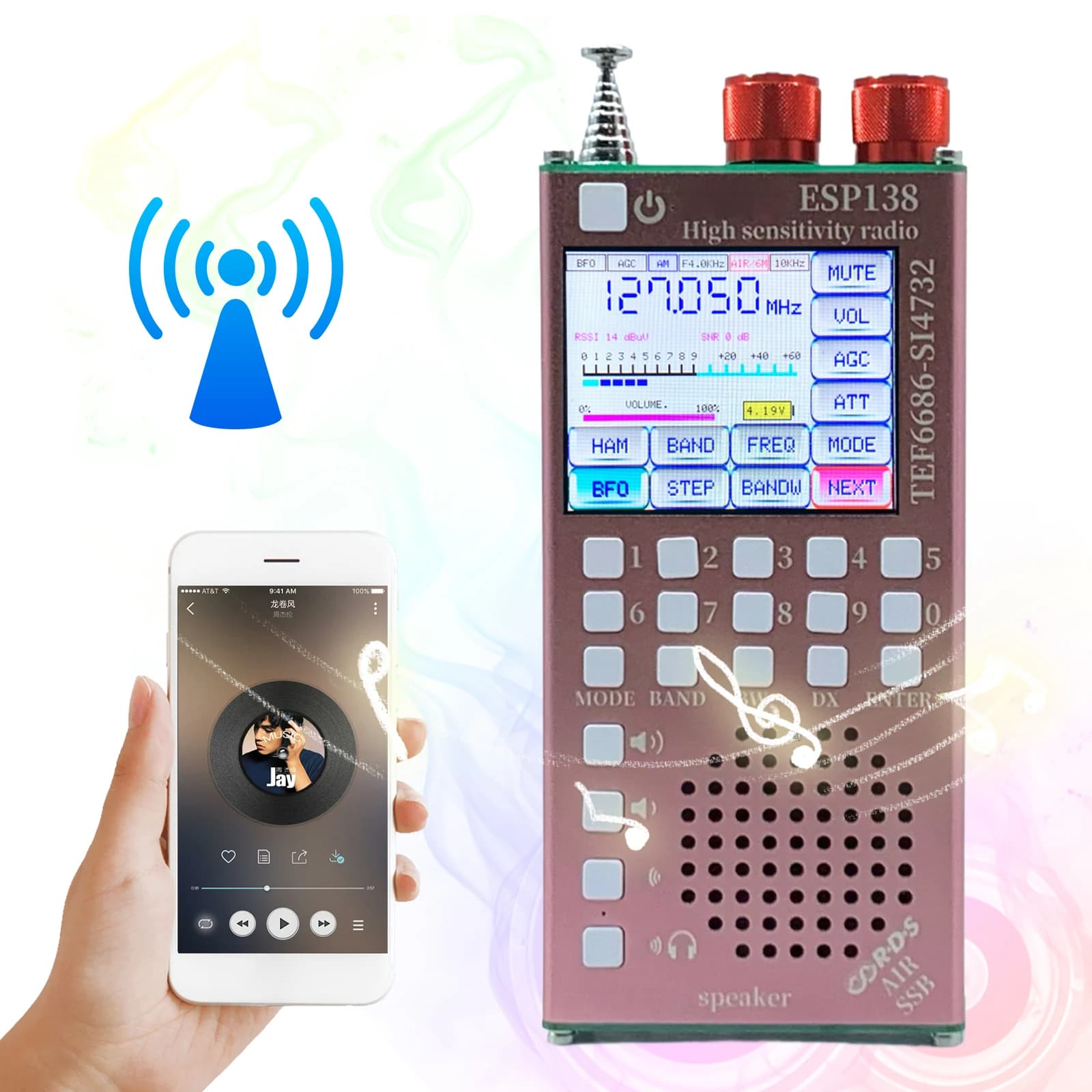 Dual Modes Multifunctional BT Radio Telescoping Antenna RDS Data Display Radio Type-C Charging for Bluetooth-Compatible Speakers