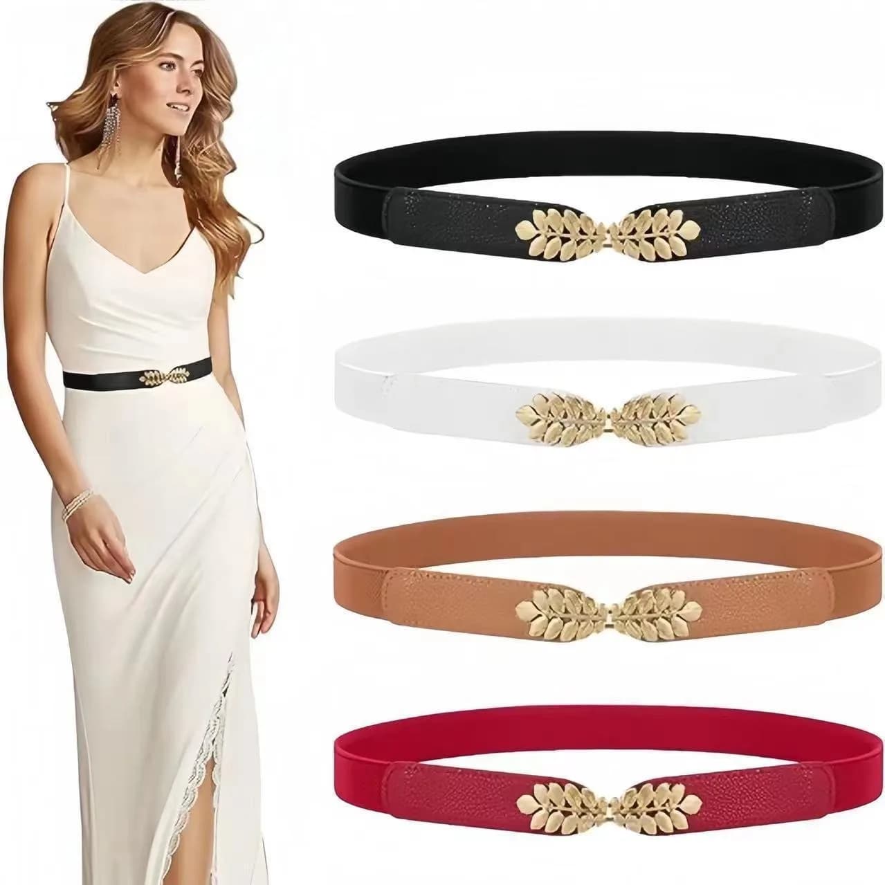 Cintura Elastica da Donna Stile Coreano con Fibbia a Foglia, Semplice e Larga, alla Moda, per Vestito