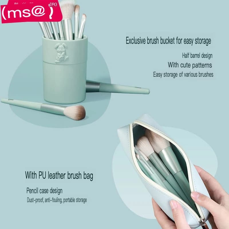 MSQ/Meisikou 10-Piece Cloud Green Makeup Brush Set for Beginners Full Face Kit Includes Eye Shadow Blush Concealer Nose Highligh