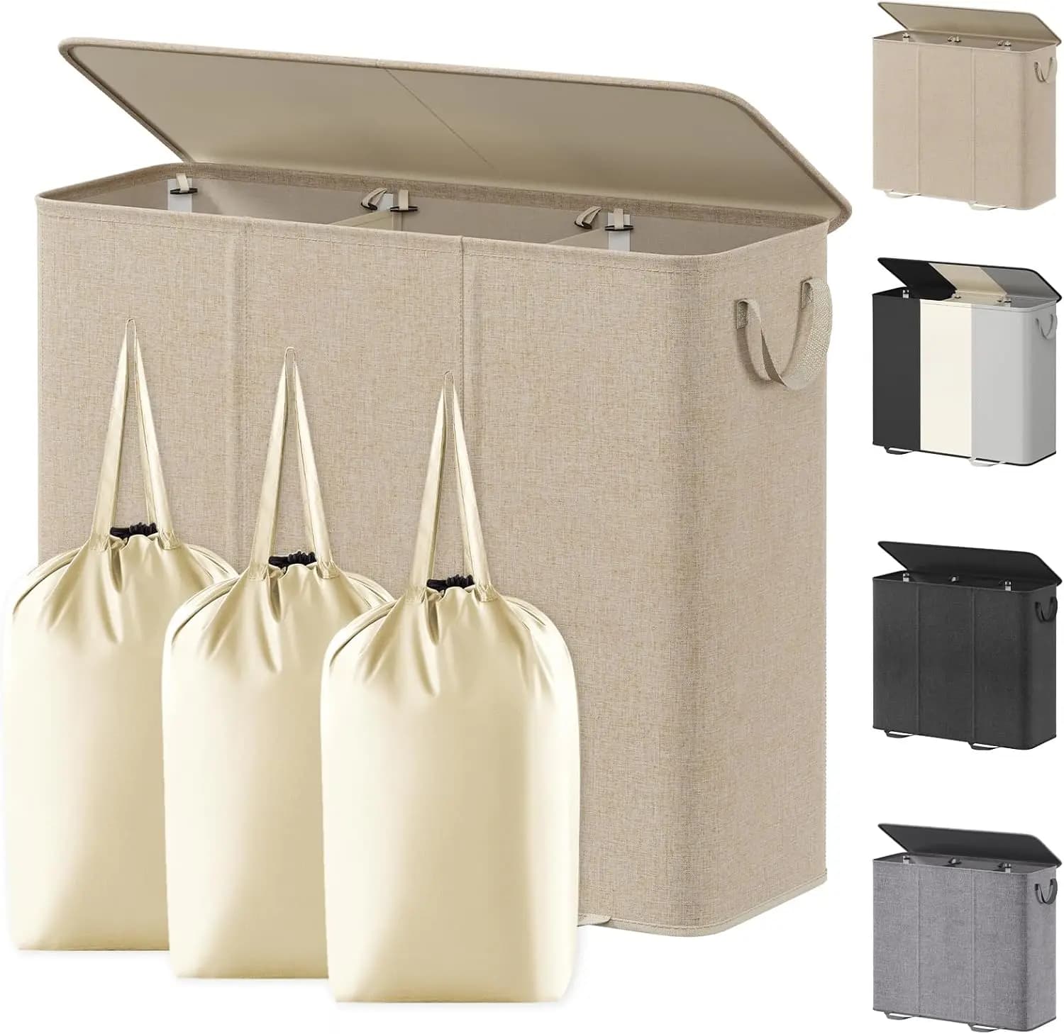 Large Folding Wallet with Cover, Removable Bags, 3 Bedroom Dividers and Handles, Bathroom, Wardrobe - 185L Beige