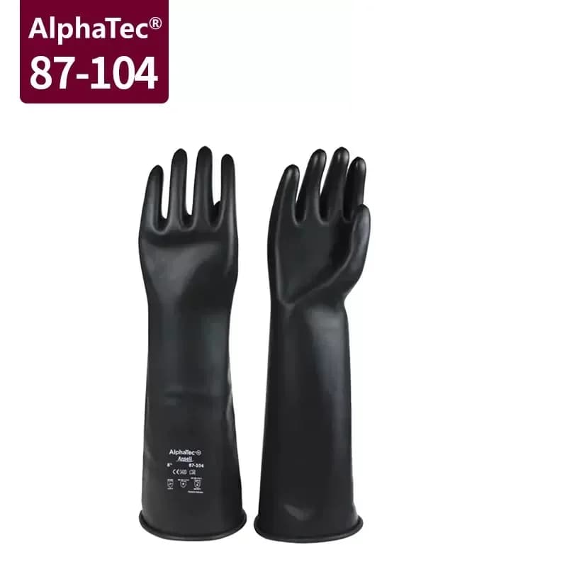 Ansell 87-104 Guanti in gomma resistenti alle sostanze chimiche Guanti industriali resistenti agli acidi e agli alcali neri extra lunghi e spessi resistenti alla corrosione Con