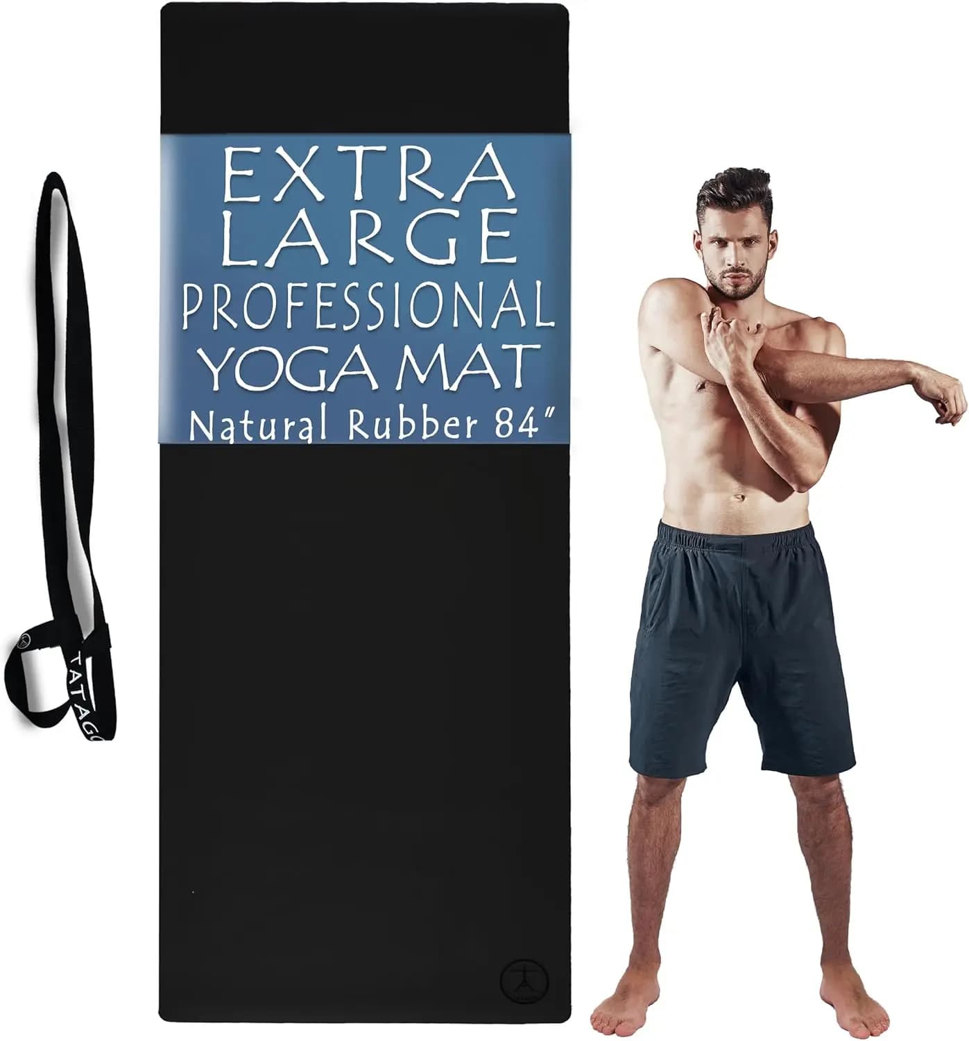 Tappetino Yoga Antiscivolo 84x30 in Gomma Naturale per Hot Yoga e Pilates con Cinghia di Trasporto