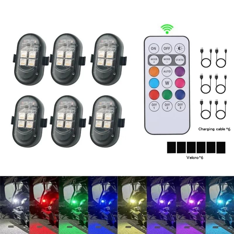 4/6PCS RGB Led luci stroboscopiche per auto moto luce senza fili aereo aereo elicottero luci di avvertimento LED Flash con carica USB