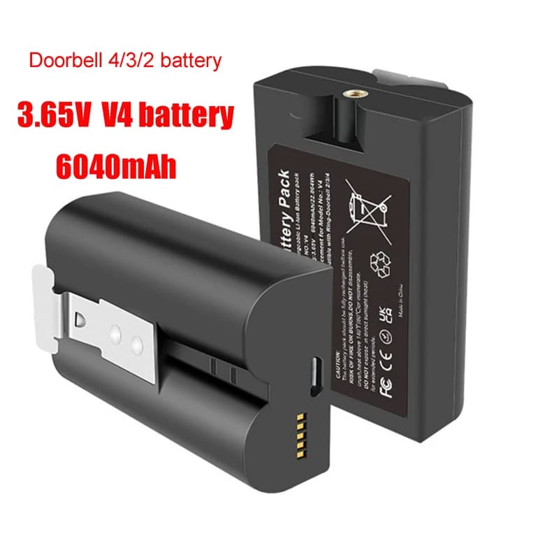Batteria Verde RV4 da 6040mAh per Ring Video Doorbell 2/3/4, Ring Stick Up Cam Solar, sostituisce V4, Doorbell 3 Plus, Spotlight Cam