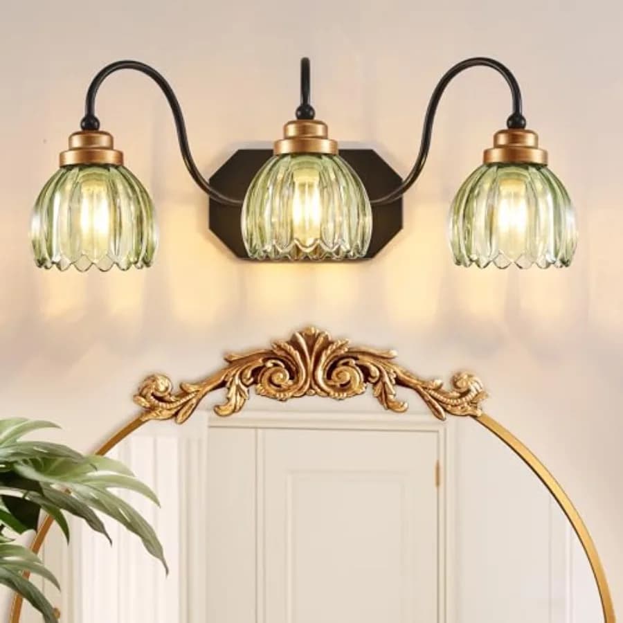 Lampada Vintage per Specchio da Bagno, Illuminazione per Bagno Stile Mid-Century, Lampadario Rustico con Vetro Verde