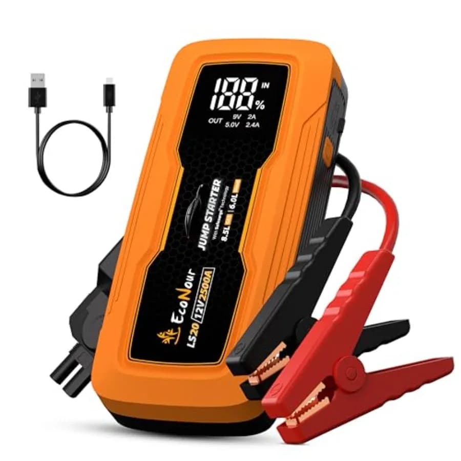 Avviatore di Emergenza Portatile 2500A per Auto, Booster Batteria 12V per Motori Benzina fino a 8.5L e Diesel fino a 6L, Avviatore Robusto con Funzione Smart