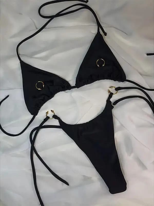 Costume da bagno bikini sexy 2026, nuovo modello a tinta unita, separato, da donna, nero, per sport, yoga e fitness