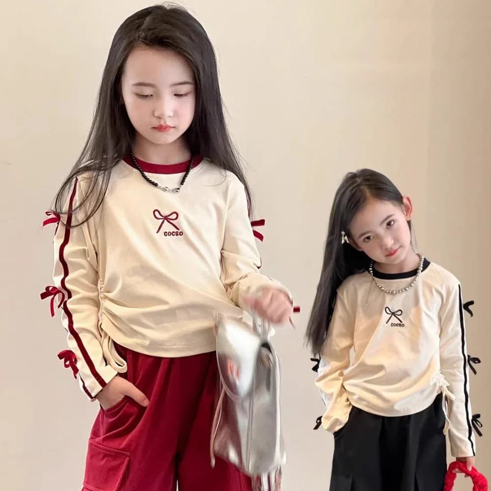 Autunno Moda Nuovi Vestiti per Ragazze Fiocco Rosso Decorazione Lettera Ricamo Top a Maniche Lunghe + Pantaloni da Lavoro 2 Pezzi Set Abbigliamento per Bambini