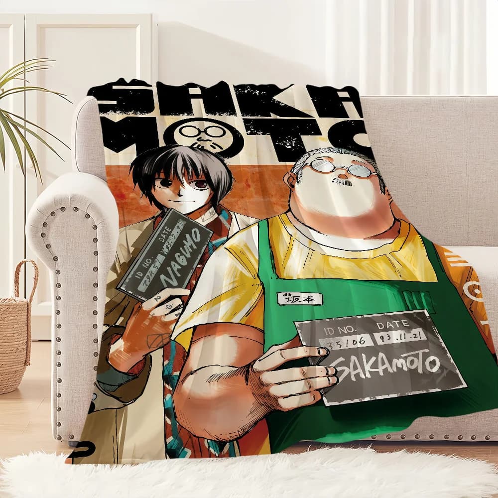 anime art manga funny S-Sakamoto days Blanket Flannel warm soft plush blanket for sofa living room office bedroom travel gift