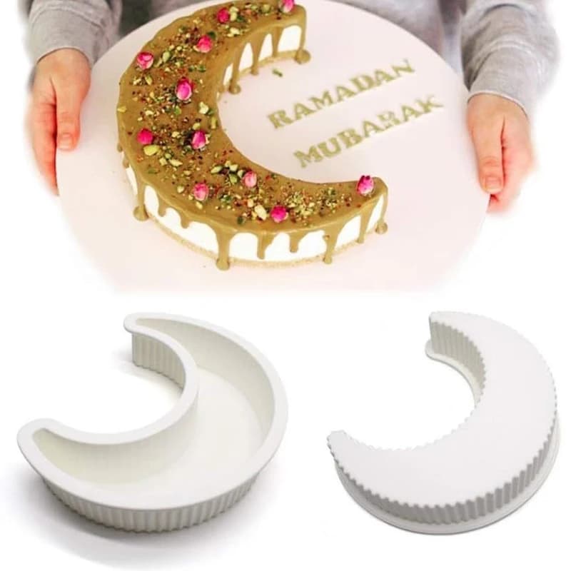 Stampo per torta in silicone a forma di luna 3D Stampo per mousse a mezzaluna di luna grande Eid Mubarak Forniture per decorazioni per feste Stampo per torta a mezzaluna fai da te