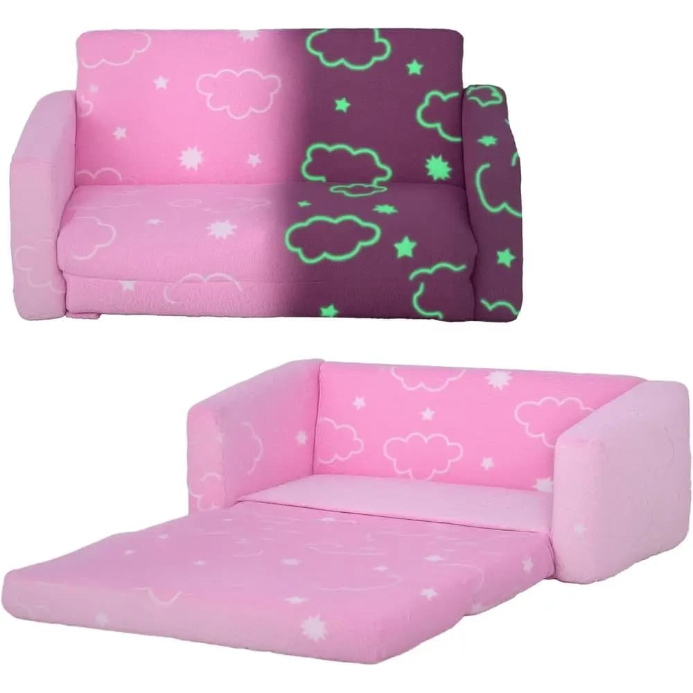 Poltrona Convertibile per Bambini con Motivo Cosmico Luminoso, Rivestimento Lavabile, Rosa
