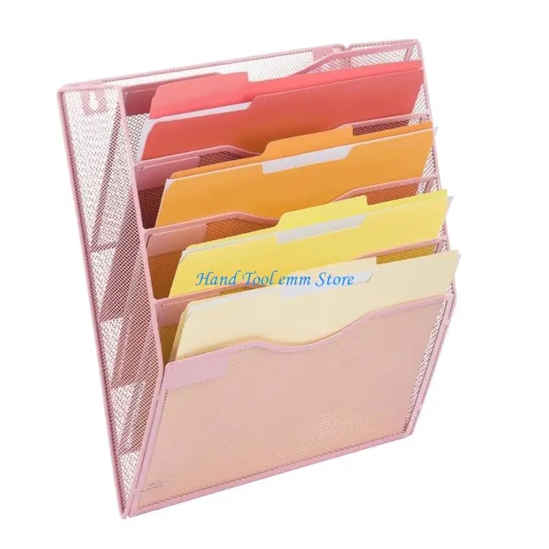 H37F Wall Hanging File Rack 5 Sections Metal Document 14.96x12.8Inch For Book Paper Magazine Album and Folders