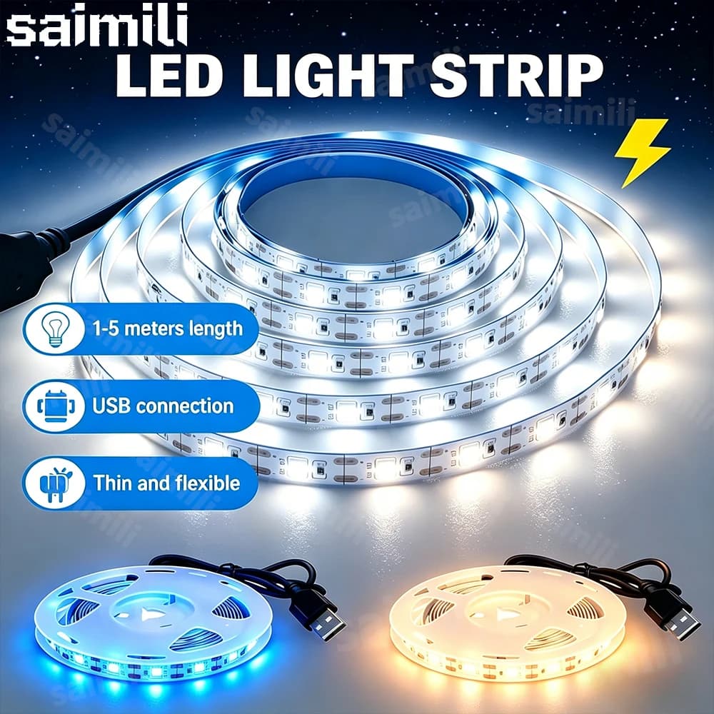 Striscia LED USB Flessibile 5V, Illuminazione per Interni, Barra Luminosa per Cucina, Armadio, Retroilluminazione TV, Scale, Vetrine, Decorazione