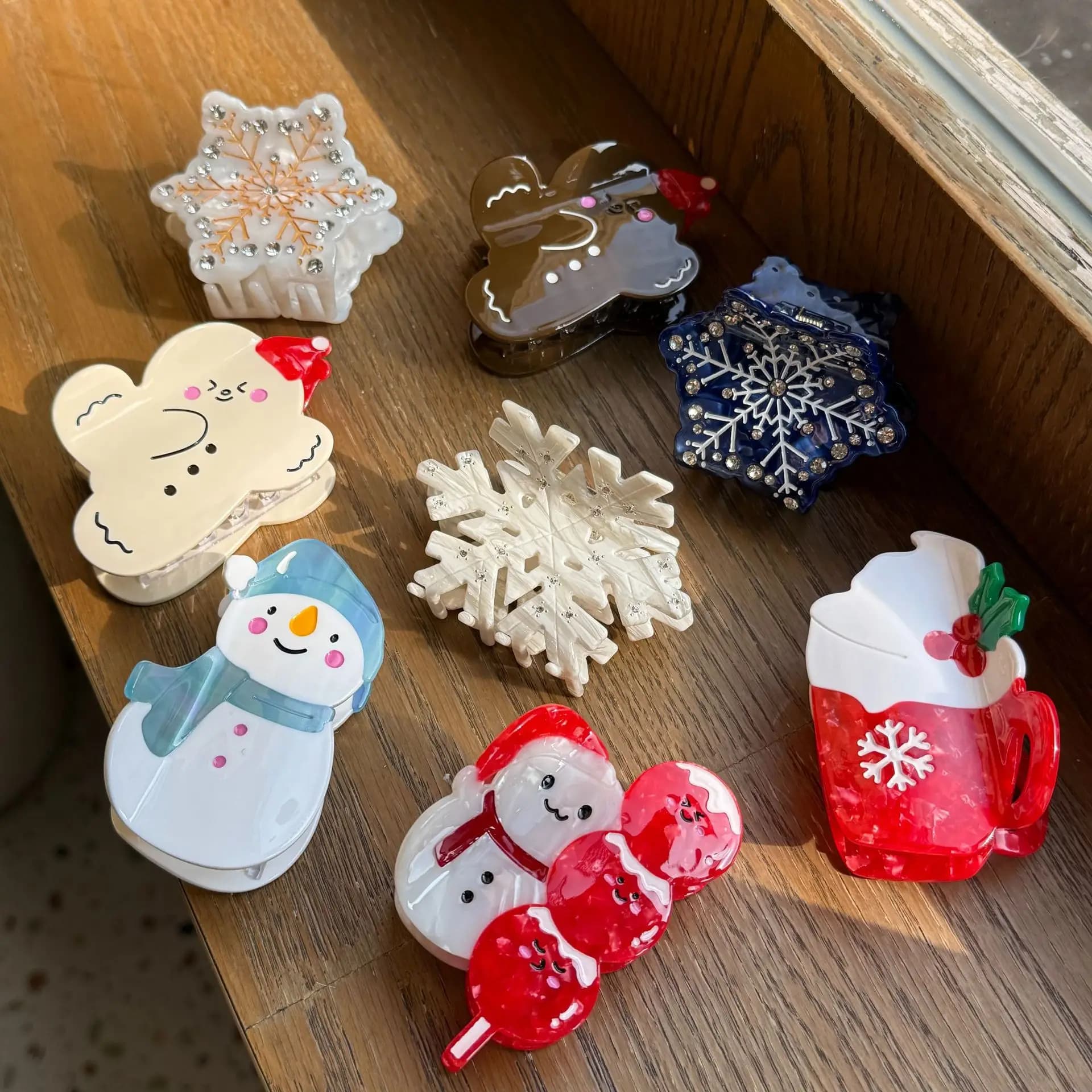 Fermaglio per capelli da donna Nuovo acido acetico Babbo Natale Pupazzo di neve Fiocco di neve per ragazza Carino divertente clip Barrette Accessorio per capelli con diamanti per cartoni animati