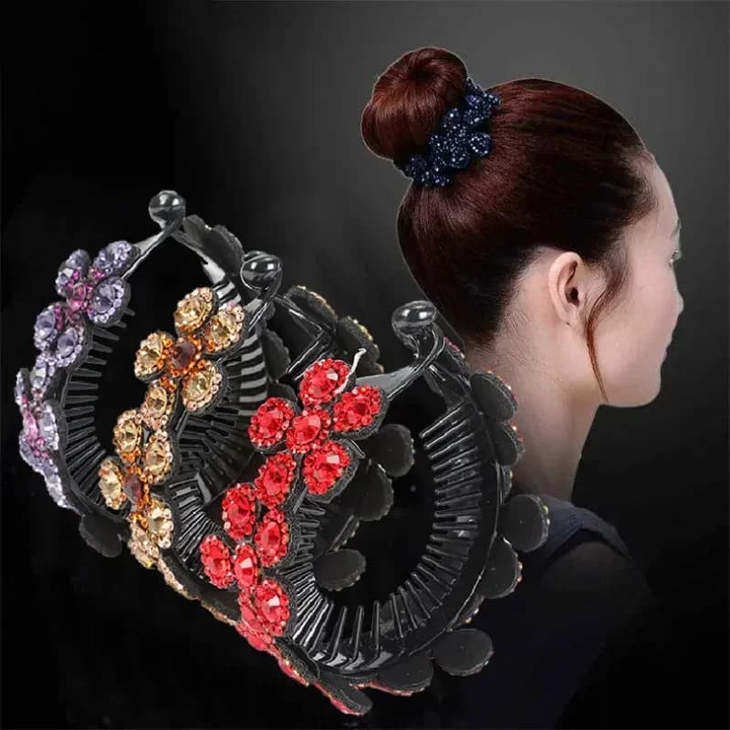 Nuovi accessori per capelli polpette Artigli per capelli da donna Copricapo Fiore con strass Forcina Nido di uccello Panino floreale Banana Clip per coda di cavallo