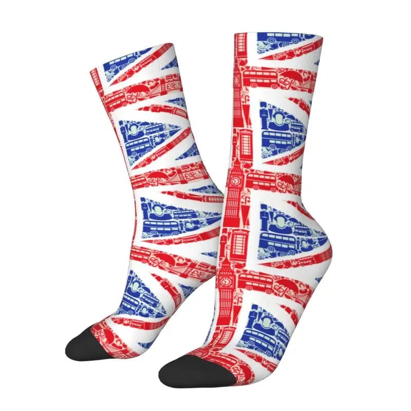 Funny men's custom socks with British flag, breathable and warm unisex socks with 3D printing The Union Jack Crew Socks