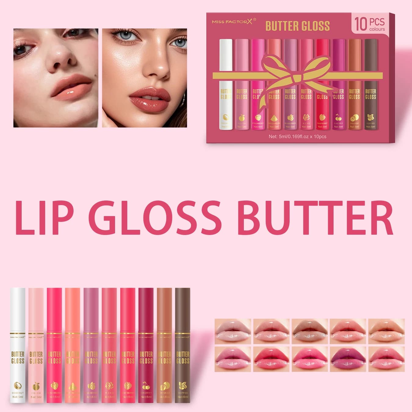 Pack of 10 dazzling lip oils lip gloss lip gloss, smooth and delicate, with colour rendering, moisturizing, full and big, woman's gift