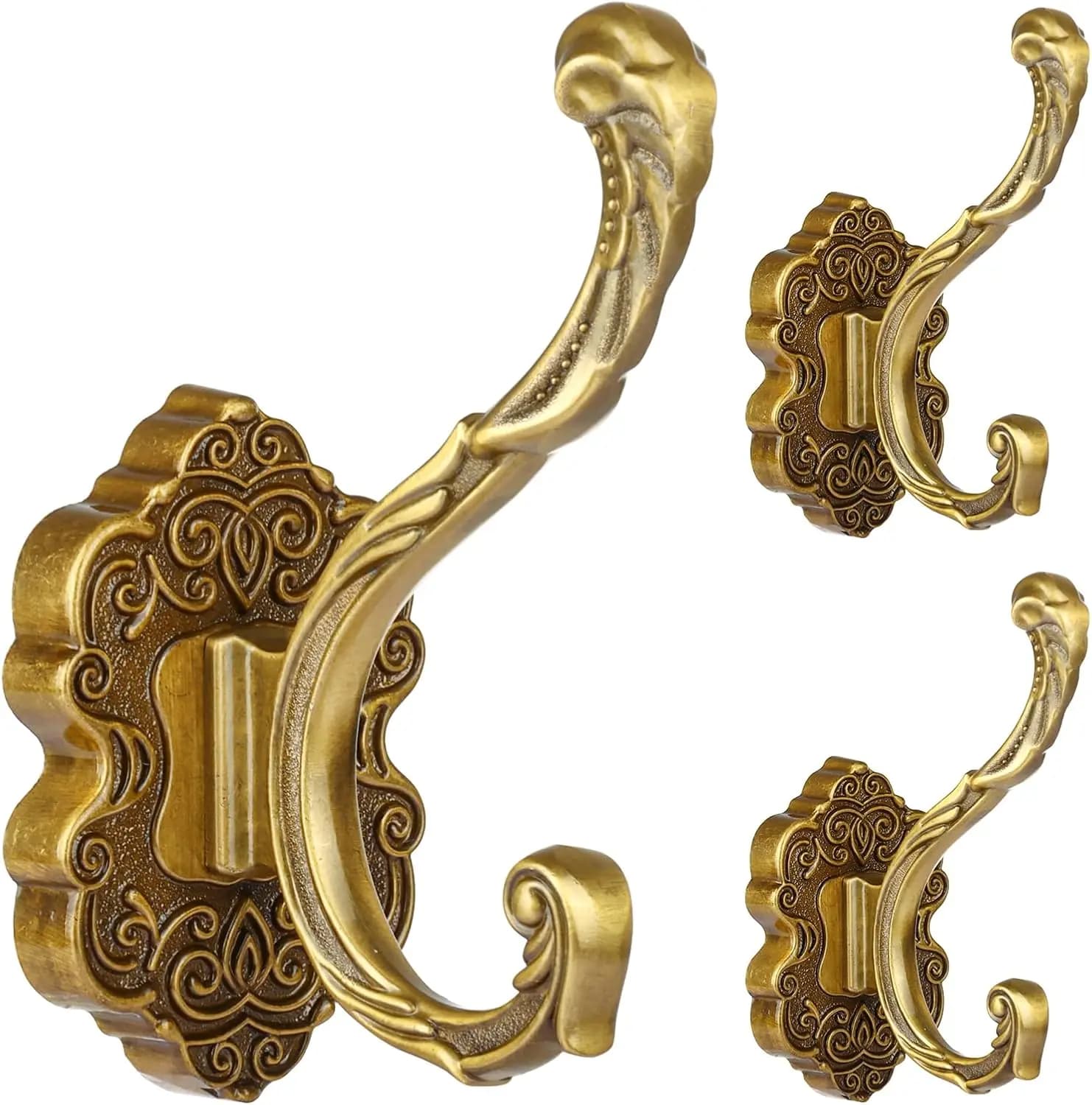 Set di 3 Ganci da Parete Vintage, Ganci Appendiabiti in Ottone Anticato Resistenti alla Ruggine per Appendere Cappotti, Asciugamani, Chiavi, Cappelli