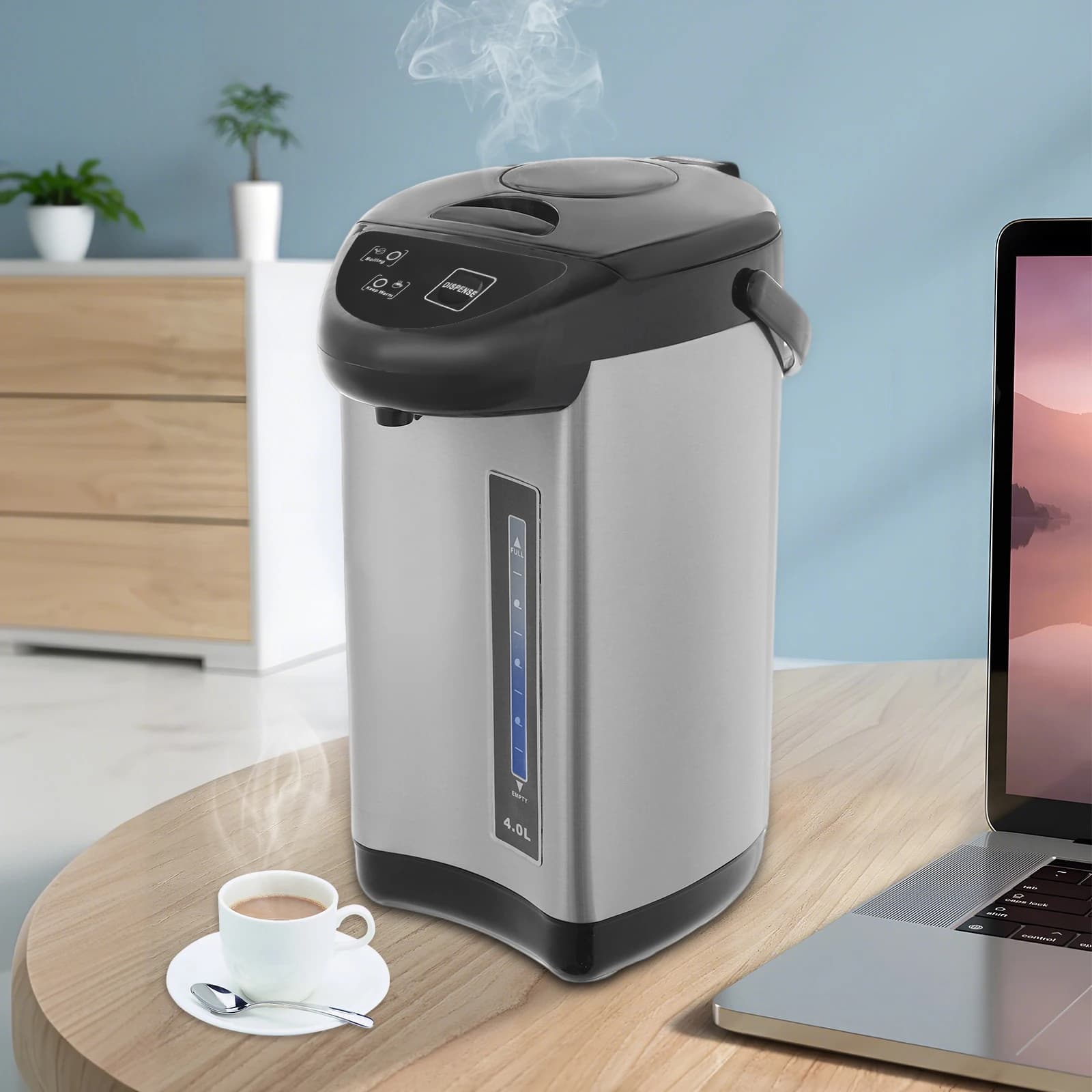 Electric kettle, 4L 110V Stainless Steel, Rapid 750W Heating, 24 Hours Heat